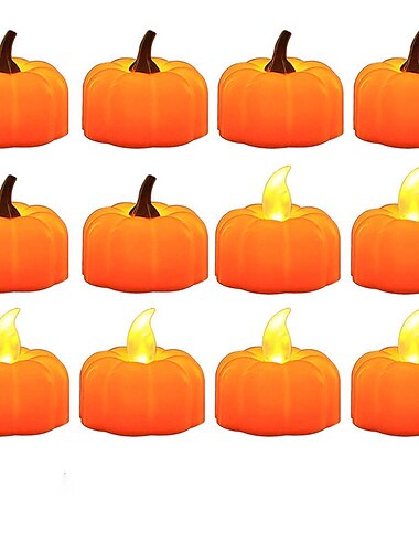  12 Mini-Kürbiskerzen, flammenlose Kerzenlichter, Thanksgiving-Kürbis-Teelichter, LED-Teelicht, Kürbiskerzen, batteriebetrieben, Herbst-Halloween-Thanksgiving-Heimdekoration