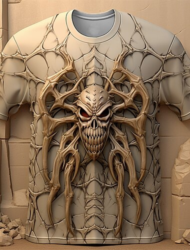 Halloween Муж. Графика Пауки Футболка С короткими рукавами Футболка 3D печать Вырез под горло Рубашка Повседневные Оригинальный рисунок Ретро Для спорта и активного отдыха Праздники На выход