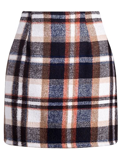  Damen Rock Bodycon Modisch Brautkleider schlicht Mini Hoher Taillenbund Röcke Plaid Bedruckt Urlaub Strasse Saphir Türkis Dunkelgrün Dunkelkaffee Winter Wollen
