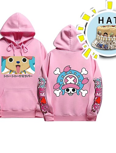  et stykke tony tony chopper hættetrøje anime anime frontlomme grafisk hættetrøje til mænds kvinders unisex voksnes hot stamping 100 % polyester med hat