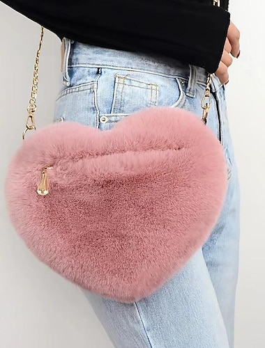 sac à main pour femme sac de Saint-Valentin sac en forme de coeur sac à bandoulière sac pour téléphone portable fausse fourrure fête Saint-Valentin vacances léger noir blanc rose