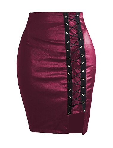  Damenrock, figurbetont, Midirock mit hoher Taille, Kordelzug, einfarbig, Streetstyle, Alltag, Frühling&amp;sommer elegante mode lässig wein schwarz dunkelrot blau