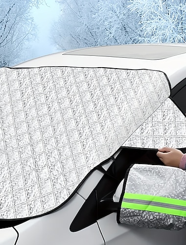  غطاء الزجاج الأمامي للسيارة في الشتاء، مظلات الزجاج الأمامي للسيارات العالمية المضادة للثلج والصقيع والثلج وغطاء واقي من الغبار