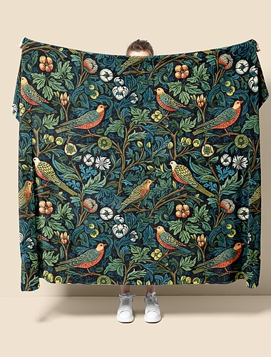  Inspirado en el estilo de William Morris, flores y pájaros, manta súper suave, mantas de franela novedosas, cálidas, impresas en 3D, regalos para todas las estaciones, manta grande