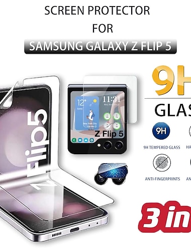  1 набор Защитная пленка Задний протектор экрана Назначение Samsung Galaxy Z Flip 5 Закаленное стекло Гидрогель ТПУ TPU Уровень защиты 9H Анти-пузыри Против отпечатков пальцев HD Ультратонкий