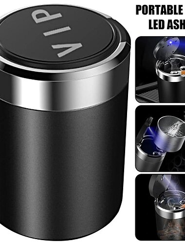  cendrier de voiture avec lumière LED porte-cendre de voiture portable grande capacité scellé cendrier de cigarette de voiture facile à nettoyer porte-gobelet universel de cendres de fumée