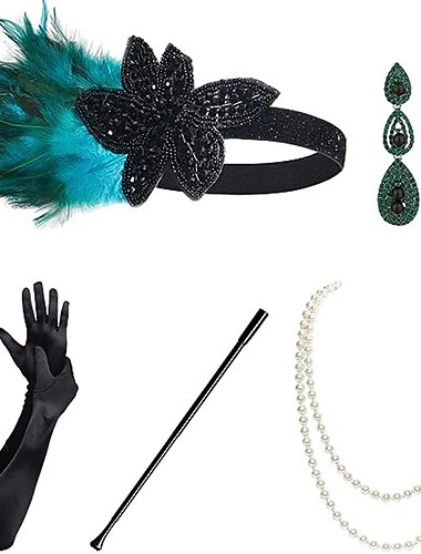  1920-luku Suuri Gatsby Asut Häävieras Naisten Häävastaanotto Tyttöjen polttarit Käsineet Korvakorut Kaulakorut Kaikki vuodenajat