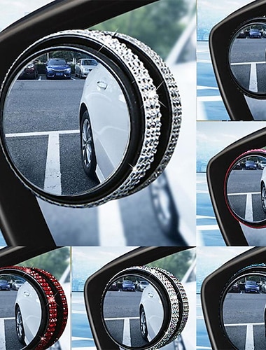  2 יחידות מראה אחורית לרכב ריינסטון מראה עזר עגולה קטנה 360 מעלות מראה רפלקטיבית אולטרה HD