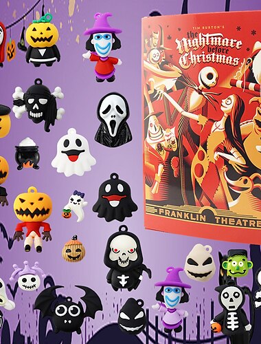  Halloween-Puppen-Adventskalender 2024 enthält 24 Geschenke, Halloween-Horrorfiguren Countdown-Kalender mit Überraschungsspielzeug, The Nightmare Halloween Sammelfiguren Geschenke für Kinder