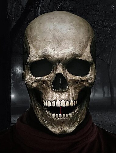  Máscara de calavera de cabeza completa con mandíbula móvil, casco de látex realista de cabeza completa para adultos, tocado de esqueleto, máscara espeluznante, accesorios de cosplay realistas