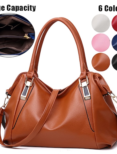  Borsa a mano da donna in similpelle nera con manici superiori e tracolla, elegante borsa tote di grande capacità per lavoro, viaggi e uso quotidiano in ufficio