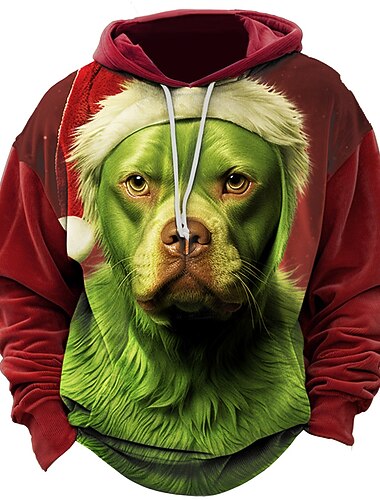  jul menns juledyr 3d hettegensere grafiske hundetrykk daglig klassisk uformell 3d genser ferie iført nisselue grønn bomull