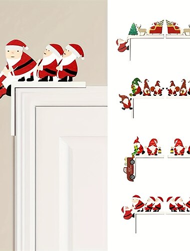  1 Set festliche Weihnachtsbaumdekorations-Requisiten aus Holz – 4 Stile für Tisch, Türrahmen und Ecke – Weihnachtsmann und Weihnachtsdekoration für Zuhause und Zimmer