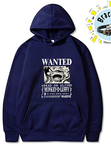  et stykke abe d. luffy hættetrøje anime tegneserie anime frontlomme grafisk hættetrøje til mænds kvinders unisex voksnes hot stempling 100 % polyester street dagligt med armbånd