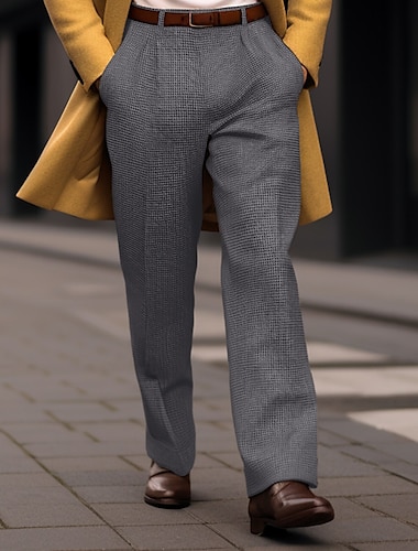  Hombre pantalones de traje Pantalones de Pana Pantalones Pantalones casuales Bolsillo delantero Pierna recta Plaid Comodidad Negocio Diario Festivos Moda Moderno Negro Azul Marino