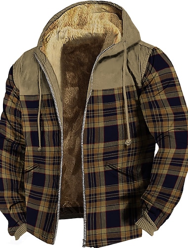  Hombre Sudadera con cremallera Sudadera con capucha y cremallera completa Sudadera con capucha de lana Negro Azul Piscina Marrón Gris Con Capucha Plaid Cerrar Deporte Diario Festivos Poliéster Ropa