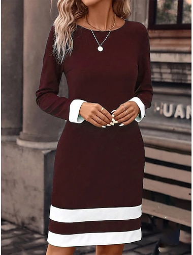  Abito mini da donna abito casual abito felpa moda attiva outdoor vacanza collo a giro stampa a righe vestibilità comoda nero vino blu navy S M L XL XXL