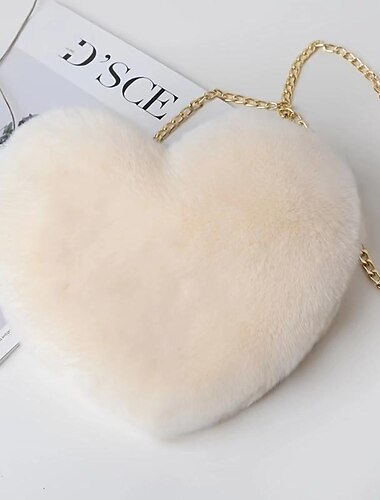  Damenhandtaschen, Damen-Valentinstagtasche, herzförmige Tasche, Umhängetasche, Handytasche, Kunstfell, Party, Valentinstag, Urlaub, leicht, Schwarz, Weiß, Rosa