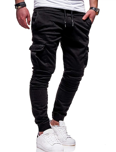  Herre Cargo-bukser Cargo bukser Jogger Bukser Patchwork Lynlåslomme Helfarve Komfort Blød Afslappet Daglig Streetwear Sport Mode Hvid Kakifarvet Mikroelastisk