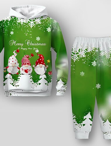  Natale Da ragazzo 3D Babbo Natale Set di Natale Set felpa con cappuccio e pantaloni della tuta Set Manica lunga Stampa 3D Autunno Inverno Attivo Di tendenza Fantastico Poliestere Bambino 3-12 anni