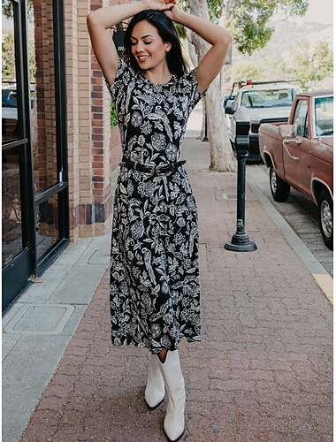  robe longue à fleurs à col ras du cou