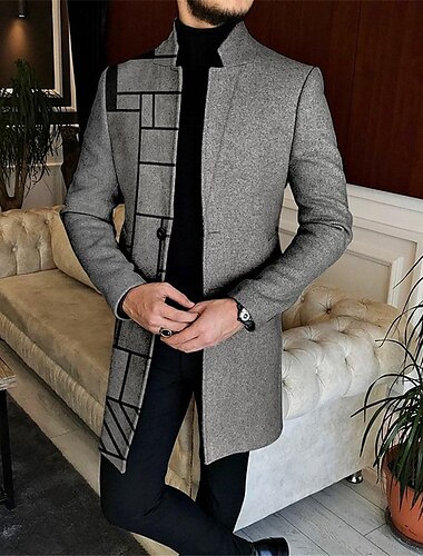  Herren Plaid Geometrie Wintermantel Mantel warm halten Atmungsaktiv Komfortabel Geschäftlich Brautkleider schlicht Arbeit Tragen Sie, um zu arbeiten Ausgehen Tasche Bedruckt Herbst Winter Ständer