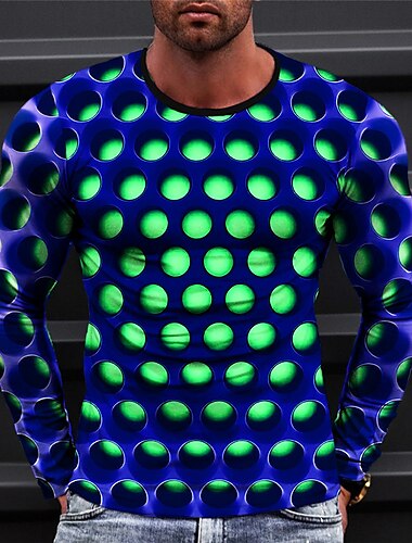  Herren Grafik Geometrisch T Shirt Langarm T-Shirt 3D-Druck Rundhalsausschnitt Hemd Mode Designer Lässig Sport im Freien Ferien Ausgehen Gelb Blau Rot Frühling & Herbst Bekleidung S M L XL 2XL 3XL