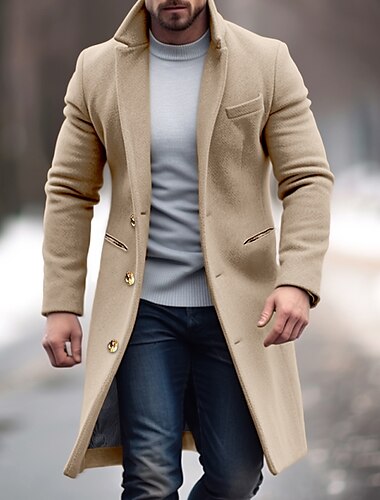  Herren Wintermantel Mantel Trenchcoat Büro & Karriere Freizeitskleidung Winter Polyester warm Windundurchlässig Oberbekleidung Bekleidung Modisch Warm-Ups Glatt Tasche Kargen Einreihiger Verschluss