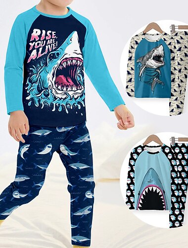 Fiú 3D Cápa Pizsama szettek Hosszú ujj 3D nyomtatás Ősz Tél Divat Menő Napi Gyerekek 3-12 év Terített nyak Otthon Hétköznapi Otthoni Normál   Fiú 3D Cápa Pizsama szettek Hosszú ujj 3D nyomtatás Ősz Tél Divat Menő Napi Gyerekek 3-12 év Terített nyak Otthon Hétköznapi Otthoni Normál