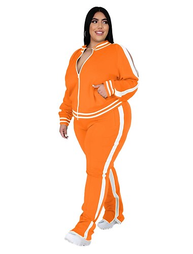  Damen Trainingsanzug Jogginganzug 2 teilig Sportlich Winter Langarm warm Atmungsaktiv Weich Fitness Laufen Joggen Sportbekleidung Sportkleidung Gestreift Schwarz Gelb Leicht Grün