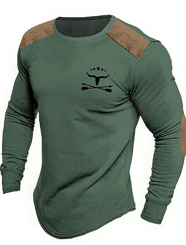  Herren Graphic Das Vieh T Shirt Langarm T-Shirt 3D-Druck Rundhalsausschnitt Hemd Modisch Designer Brautkleider schlicht Sports Outdoor Festtage Ausgehen Schwarz Braun Grün Frühling & Herbst Bekleidung