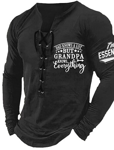  Herren Grafik Opa T Shirt Langarm T-Shirt 3D-Druck Hemd Mode Täglich Outdoor Lässig Ferien Ausgehen Schwarz Weiß Burgunderrot Frühling & Herbst Bekleidung S M L XL 2XL 3XL