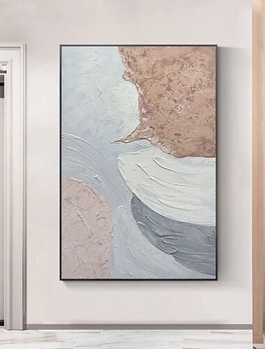  handgjord handmålad oljemålning väggkonst stor original beige abstrakt målning grå målning modern rosa oljemålning minimalistisk abstrakt målning dekor rullad duk utan ram osträckt