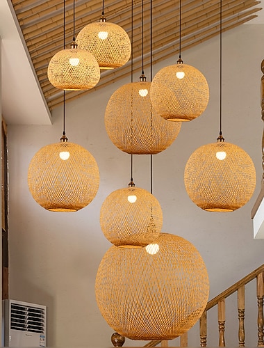  Bambus-Kronleuchter Retro E26/E27 Kronleuchter Deckenbeleuchtung gilt für Wohnzimmer Schlafzimmer Restaurant Café Bar Restaurant Club 110–240 V