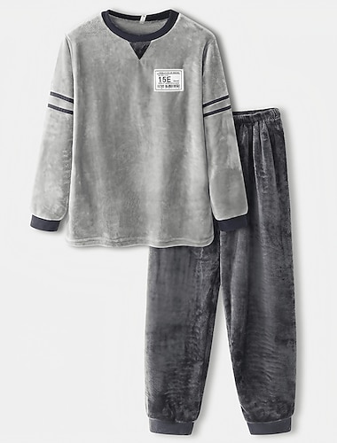  Hombre Ropa de salón Pijama Conjunto pijama Top y pantalón de pijama 2 Piezas Plano Elegante Casual Confort Hogar Diario Franela Comodidad Cuello Barco Manga Larga Pullover Pantalones jogger Cintura