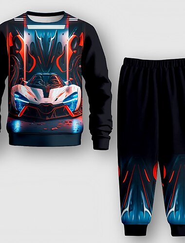  Pojkar 3D Grafisk Bilar Sweatshirt & Sweatpants Set Set Långärmad 3d-utskrivning Höst Vinter Aktiv Mode Häftig Barn 3-12 år Rund hals Utomhus Semester Gata Normal