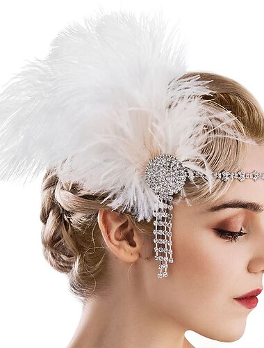  1920-tallet Den store Gatsby Flapperpannebånd i 1920-stil Bryllupsgjest Fjær Kostyme Jul Halloween Bryllup Julegaver Halloween Voksen Pannebånd Alle årstider