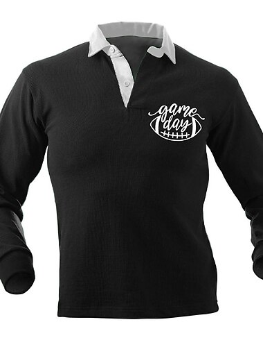  Męskie Litera Polo do rugby Długi rękaw Koszulki polo Wieczorne Codzienny Na zewnątrz Codzienne Streetwear 3D Nadruk Jesień i zima Czarny Wino Granatowy