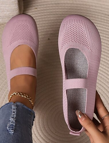  ademende gebreide Mary Jane-flats voor dames - comfortabele instap-balletschoenen met elastische band voor dagelijks gebruik