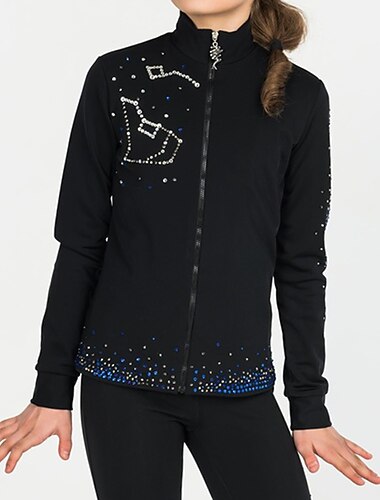  Fleecejacke fürs Eiskunstlaufen Damen Mädchen Eislaufen Jacke Shirt Schwarz elastisch Ausbildung Wettbewerb Eiskunstlaufkleidung warm Kristalle Langarm Eislaufen Eiskundstlauf