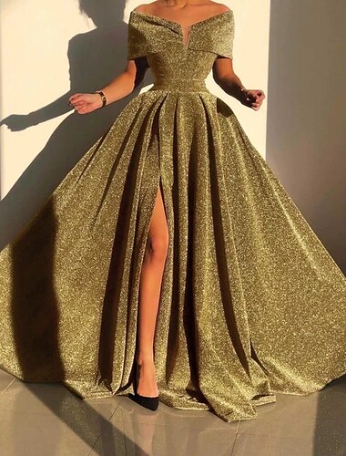  A-Linie Abendkleid Funkeln  Glanz Kleid Formelles Herbst Gerichtstraining Ärmellos Schulterfrei Pailletten mit Pailletten Schlitz Maskeradenkleid 2025