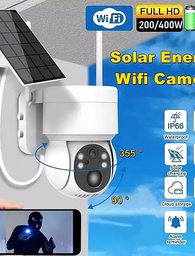  charge solaire étanche extérieure caméra de surveillance de sécurité ip wifi sans fil caméra ptz dôme de vitesse cctv vision nocturne couleur détection de mouvement grandes batteries intégrées audio