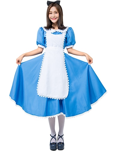  Alice in Wonderland Dienstmeisje Pakken Prinses Jurken Bloemenmeisje jurk Tule jurken Dames Film cosplay Cosplay Blauw Halloween Carnaval Maskerade Kleding Schort Hoofddeksels