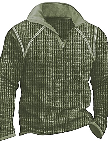  Herren Waffel-T-Shirt Waffelhemd T Shirt Halb-Zip-Shirt Langarm Viertelreißverschluss Frühling & Herbst Einfach Vintage Designer Basic Patchwork Urlaub Straße Ausgehen Schwarz Kaki Armeegrün Top