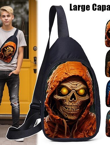  nagy kapacitású halloween crossbody hevedertáska - kísérteties koponya és sütőtök minták tizenéveseknek (4 minta áll rendelkezésre)