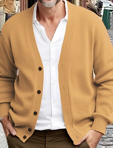  Herren Pullover Kurzer Pullover Strickjacke Gerippt Stricken Standard Strick Glatt V Ausschnitt Warm-Ups Moderne zeitgenössische Freizeitskleidung Ausgehen Bekleidung Winter Schwarz Burgunderrot S M L