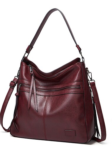  Women's Crossbody Bag Tote Shoulder Bag Hobo Bag PU Leather Outdoor Daily Holiday Zipper Large Capacity Waterproof Durable Solid Color Brown spot Date red Black