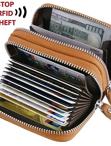  Кошелек для монет с блокировкой RFID двойные золотые металлические молнии секционный конверт 9 кредитных карт 4 кармана для денег