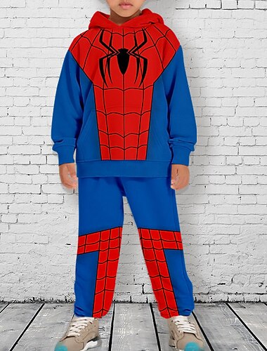  Jungen 3D SPIDER Set aus Kapuzenpullover und Jogginghose Set Langarm 3d Drucken Herbst Winter Aktiv Modisch Cool kinderkleidung 3-12 Jahre Outdoor Urlaub Strasse Regular Fit