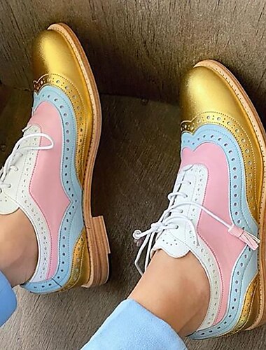  Damen-Oxfordschuhe mit Flügelkappe und dicker Sohle in Rosa und Grau mit Glitzer – stylische Brogues zum Schnüren für lässige und auffällige Outfits